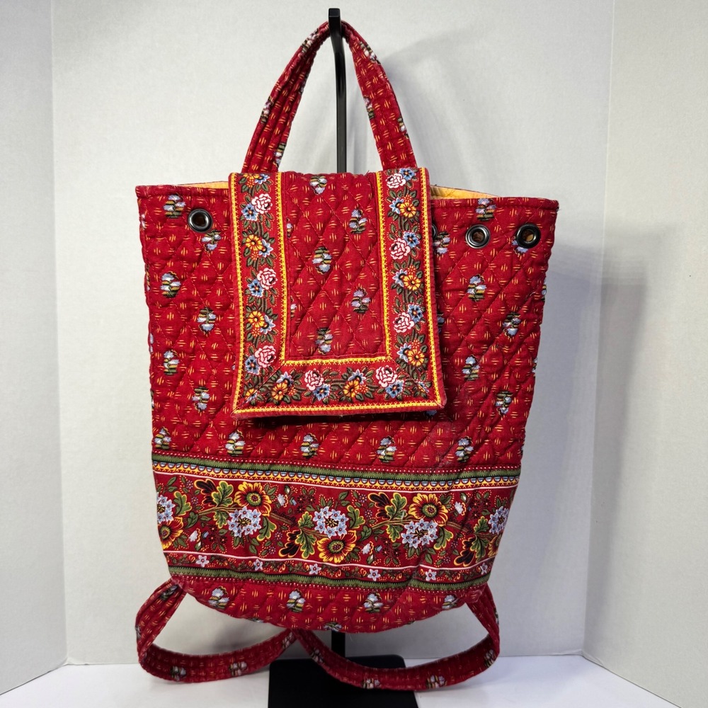 Vera Bradley Vintage Mimi Backpack "Provincial Red" Floral Quilted 100% Cotton
